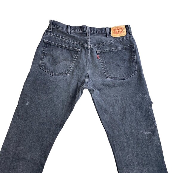 Levis 505 Black Denim Regular Fit Jeans Pants 38 x 32 Distressed - Picture 11 of 16
